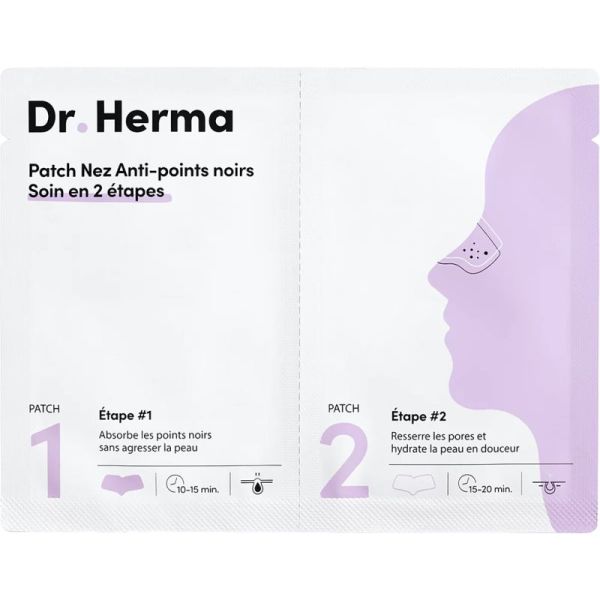 Dr Herma Patch Nez Anti-Points Noirs en 2 étapes - 1 unité - Nettoie, resserre les pores et hydrate