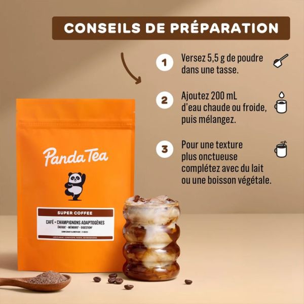 Panda Tea Super Coffee aux Champignons Adaptogènes 21 Doses – Énergie et anti-fatigue