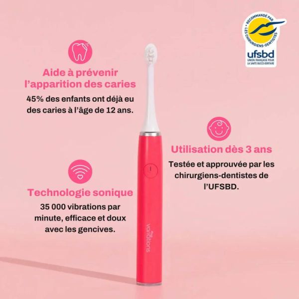 Myvariations Kids Brosse À Dents Électrique Enfant - De 3 à 12 ans - Couleur Rose - 1 unité