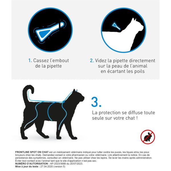 Frontline Spot On Chat 3 Pipettes - Protection Antiparasitaire - Élimine les puces, les tiques et les poux broyeurs