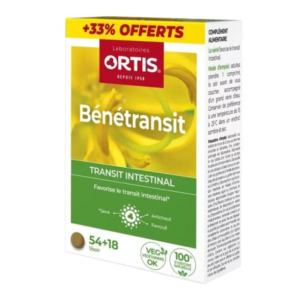 Ortis Bénétransit Transit Intestinal 54 Comprimés + 18 Comprimés Offerts
