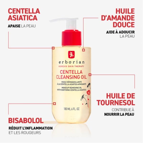 Erborian Centella Cleansing Oil 180ml – Huile démaquillante et nettoyante apaisante ultra-fine