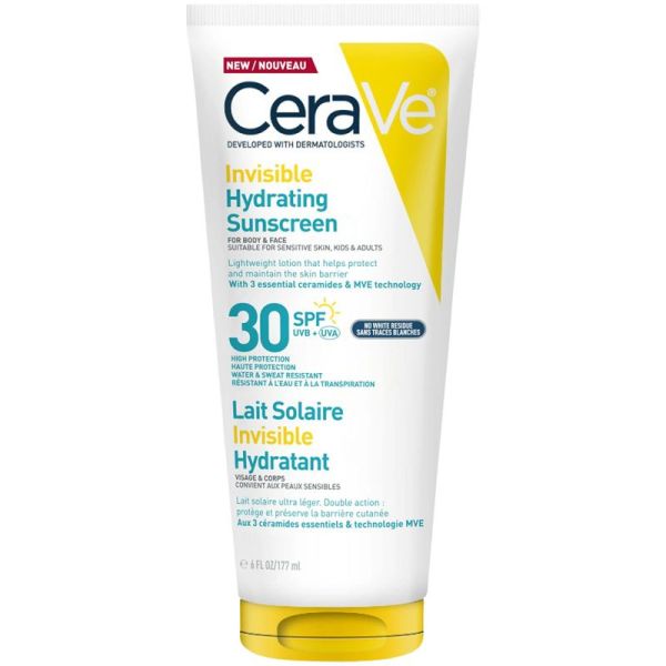 CeraVe Lait Solaire Invisible Hydratant SPF30 177 ml – Protection visage et corps