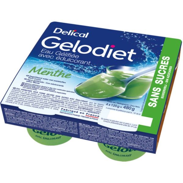 Delical Gelodiet Eau Gélifiée Édulcorée Menthe 4x120g – Hydratation et déglutition