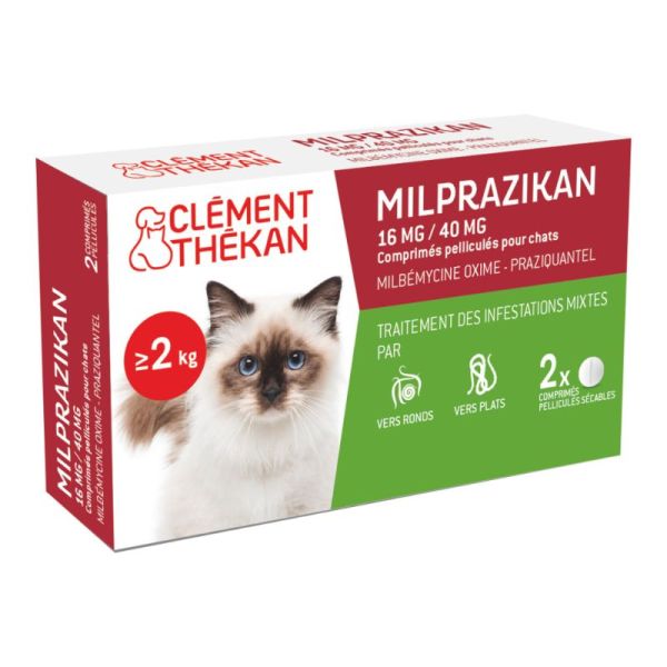 Clément Thékan Milprazikan 16 mg/40 mg Antiparasitaire - 2 Comprimés pour Chat