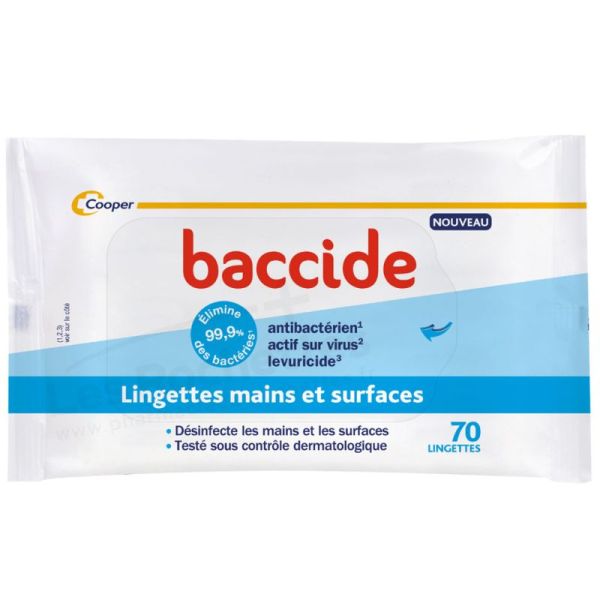 Baccide Lingettes Désinfectantes Mains et Surfaces - 70 Lingettes - Protection et hygiène au quotidien