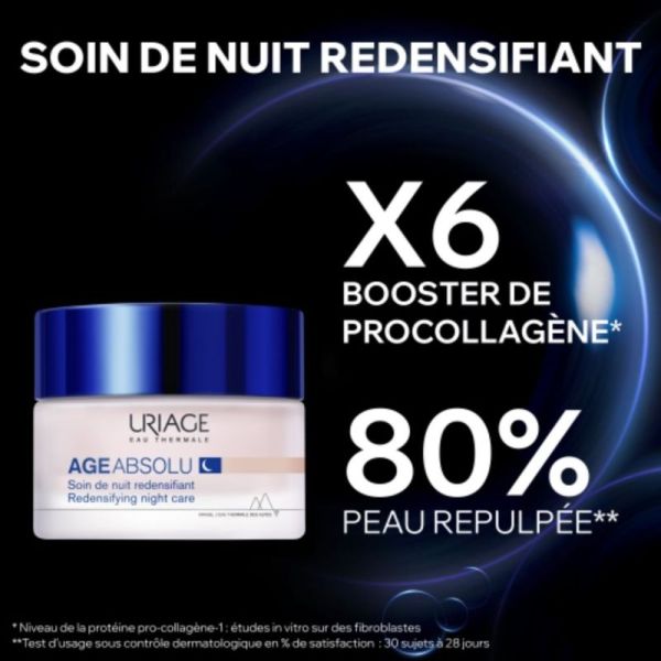 Uriage Age Absolu Soin de Nuit Redensifiant 50 ml - Lisse, nourrit, régénère