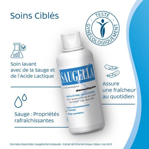 Saugella Dermoliquide Gel Lavant Intime 500 ml - Confort et Équilibre Intime, Anti-Odeurs