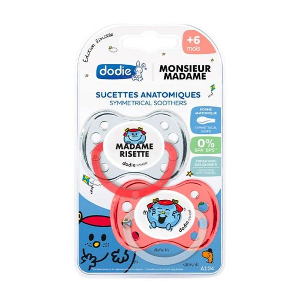 Dodie Lot de 2 Sucettes Anatomiques - 6 Mois et Plus - N°A104 - Modèle : Madame Risette