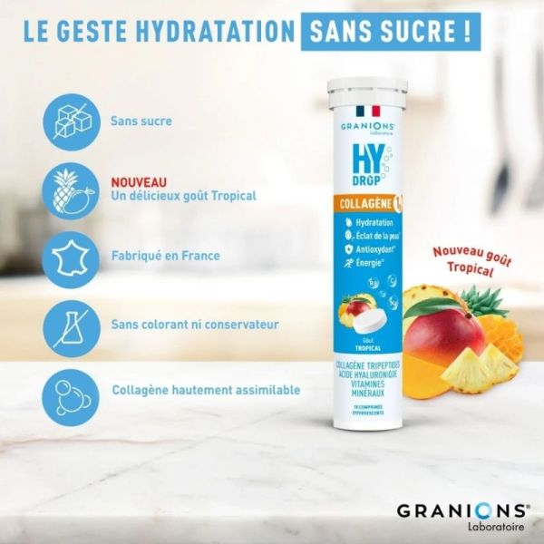 Granions Hydrop Collagène Tropical 18 comprimés effervescents - Hydratation et éclat de la peau