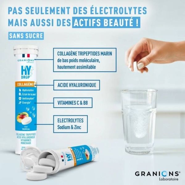 Granions Hydrop Collagène Tropical 18 comprimés effervescents - Hydratation et éclat de la peau