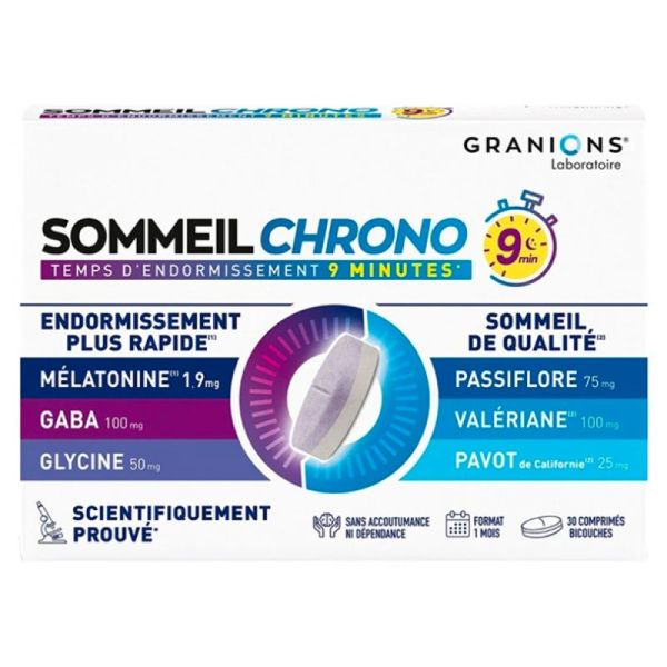 Granions Sommeil Chrono - 30 Comprimés Bicouches - Endormissement rapide et sommeil réparateur