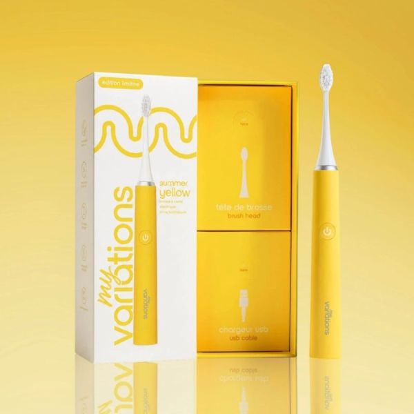 MyVariations Brosse à dents électrique sonique rechargeable en édition limitée jaune - 5 modes de brossage et autonomie de 30 jours