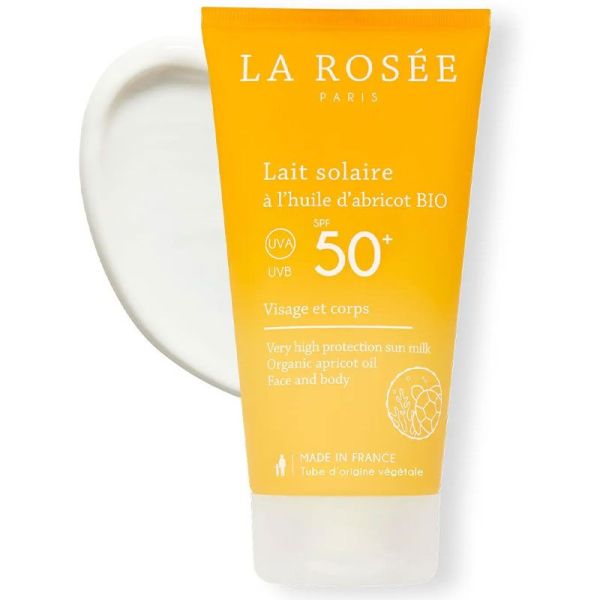 La Rosée Lait Solaire à l'Huile d'Abricot Bio SPF50+ 150ml - Protection solaire visage et corps, protège, hydrate, sublime