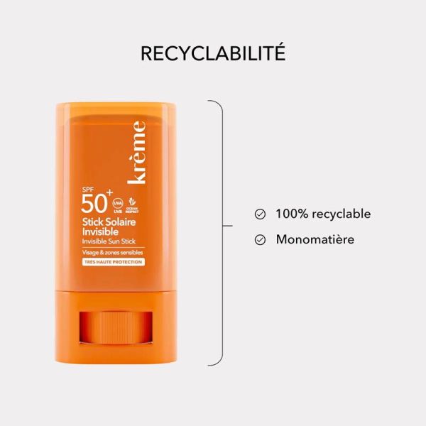 Krème Stick Solaire SPF 50+ Invisible 19g - Visage et zones sensibles, très haute protection