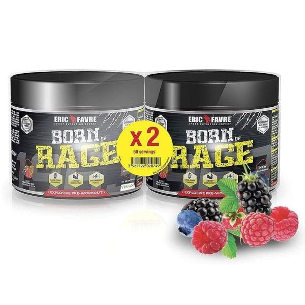 Eric Favre Born of Rage Vegan Pre Workout Booster Explosif Fruits des Bois - Lot de 2 x 250g