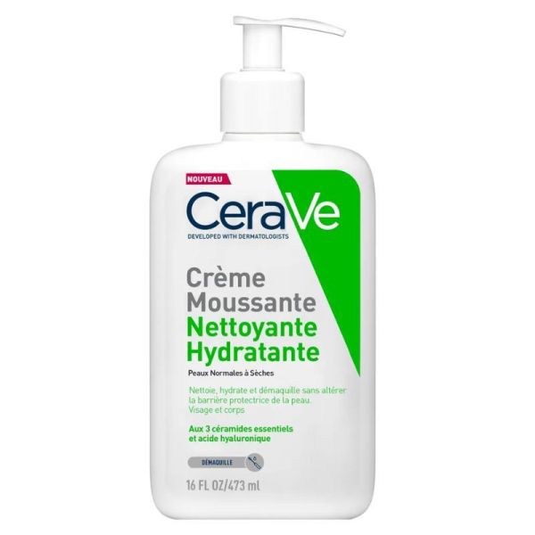 CeraVe Crème Moussante Nettoyante Hydratante Visage Peaux Normales à Sèches - 473ml