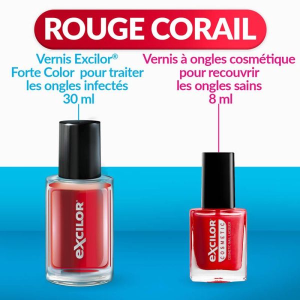 Excilor Forte Color Vernis Traitement - 30ml - Couleur : Rouge Corail - Soin traitant & esthétique 2 en 1