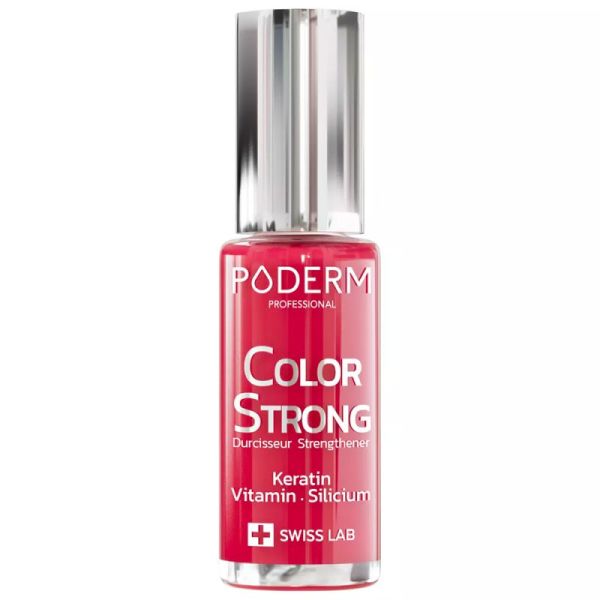 Poderm Color Strong Vernis Durcisseur - 8ml - Couleur : Rouge Rose - Renforce, protège et sublime les ongles