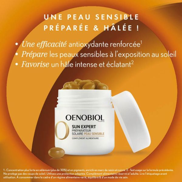Oenobiol Sun Expert Préparateur Solaire Peau Sensible - Lot de 2 x 30 Capsules - Préparation solaire adaptée
