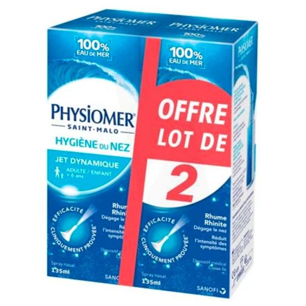 Physiomer Solution Nasale - Adulte Enfant - Jet Dynamique - Désencombre le Nez -  Lot de 2x135ml