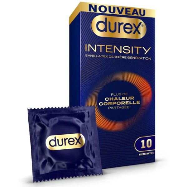 Durex Intensity Préservatifs Sans Latex Chaleur Corporelle Partagée 10 Préservatifs – Extra lubrifiés