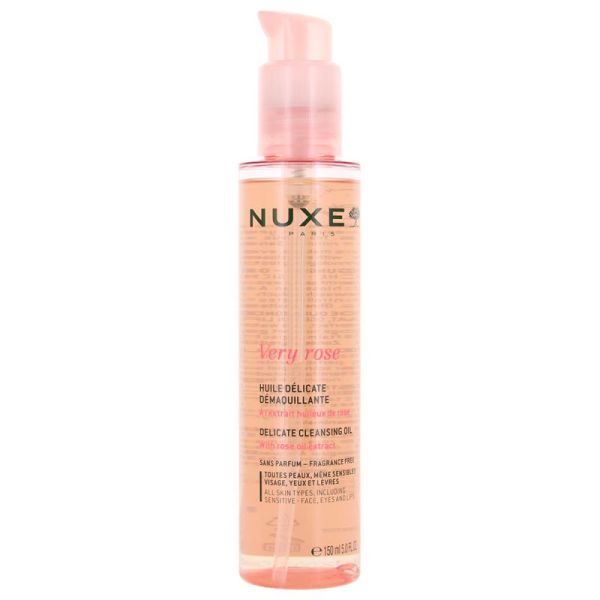Nuxe Very rose Huile Délicate Démaquillante - 150 ml - Élimine le maquillage waterproof tout en douceur