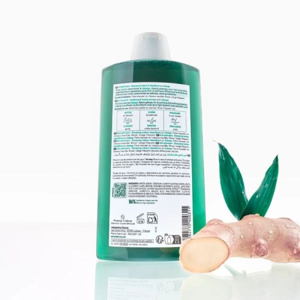 Klorane Galanga Shampoing Traitant et Rééquilibrant Lot de 2x400 ml - Elimine jusqu'à 100% des pellicules dès la 1ère application