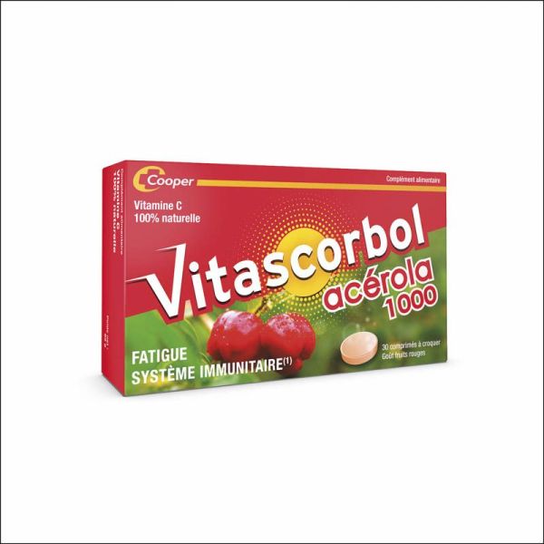 Vitascorbol Acérola 1000 - 30 Comprimés à Croquer - Saveur Fruits Rouges - Pour plus de vitalité