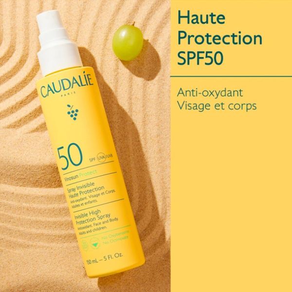 Caudalie Vinosun Protect Spray Invisible Haute Protection SPF50 - 150 ml - Fini invisible non collant