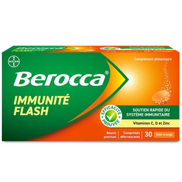 Berocca Immunité Flash - 30 Comprimés Effervescents - Soutien du Système Immunitaire