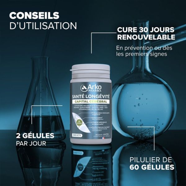 Arkopharma Santé Longévité Cérébrale 60 gélules – Préservation des fonctions cognitives et de la mémoire