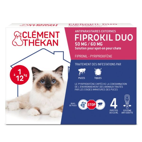 Clément Thékan Fiprokil Duo Antiparasitaire Chat - 4 pipettes