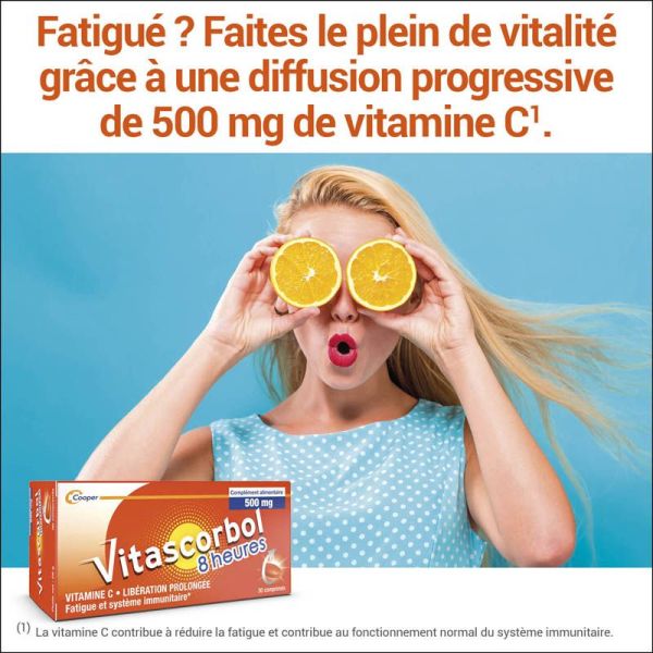 Vitascorbol 8 Heures 500 mg - 30 comprimés - Libération prolongée pour une vitalité durable
