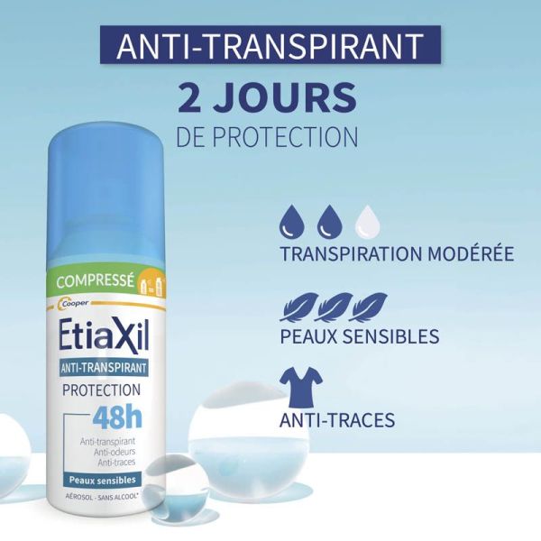 Etiaxil Anti-Transpirant Protection 48H Peaux Sensibles - Aérosol Compressé - Lot de 2 x 100 ml