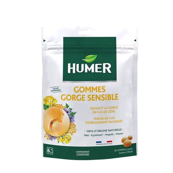 Humer Gommes Gorge Sensible Arôme Citron - 30 Gommes