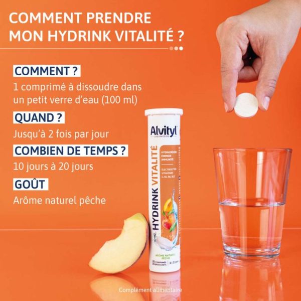 Alvityl Hydrink Vitalité - 20 Comprimés Effervescents - Hydratation et énergie