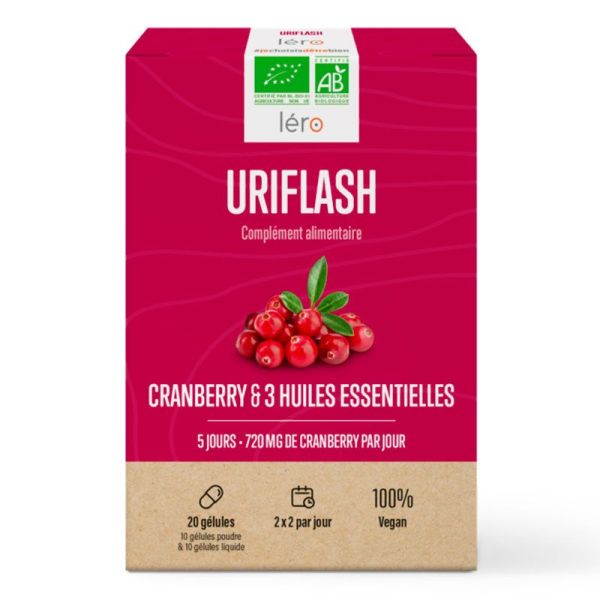 Léro Uriflash - Équilibre intime - À base de Canneberge et Huiles Essentielles - 20 Gélules