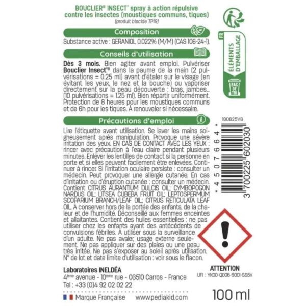 Pediakid Bouclier Insect Spray 100ml – Répulsif moustiques et tiques haute tolérance
