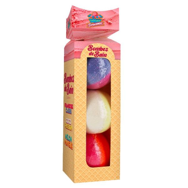 Les Petits Bains de Provence Kit Crackers Classic - 3 Bombes de Bain - Senteur Fraise, Vanille et Monoï