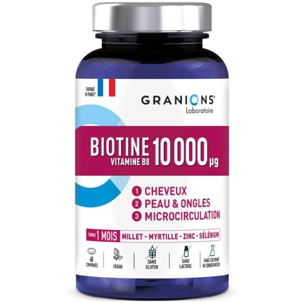 Granions Biotine 10 000 Microgrammes 60 Comprimés - Cheveux, peau et ongles renforcés
