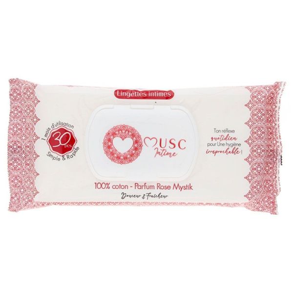 Musc Intime Lingettes Intimes Rose Mystik - Apporte une Sensation de Fraîcheur - 30 lingettes