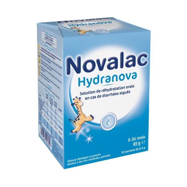 Novalac Hydranova Solution de Réhydratation Orale - 6/36 mois - En cas de Diarrhées - 10 sachets