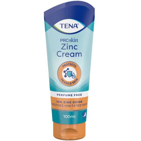 TENA ProSkin Zinc Cream - 100 ml - Crème Protectrice au Zinc Peaux Gercées, Irritées et Sensibles