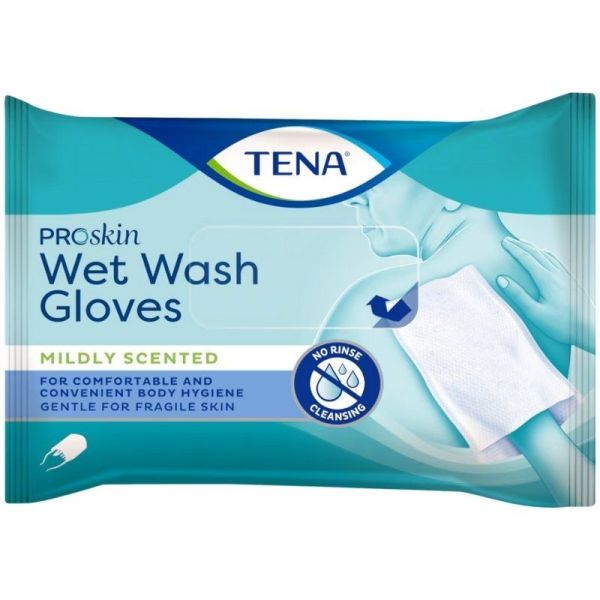 Tena Wet Wash Glove ProSkin - Gants de Toilette Pré-Imprégnés - 8 pièces