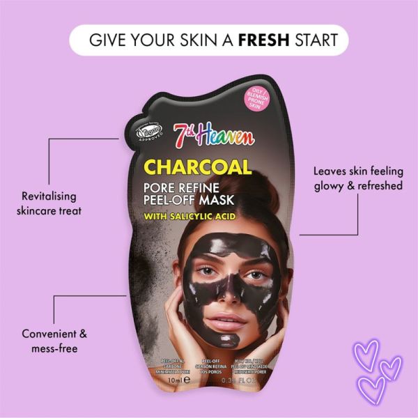 7th Heaven Masque Peel-off au Charbon et Acide Salicylique 1 Masque – Affine les pores et purifie la peau