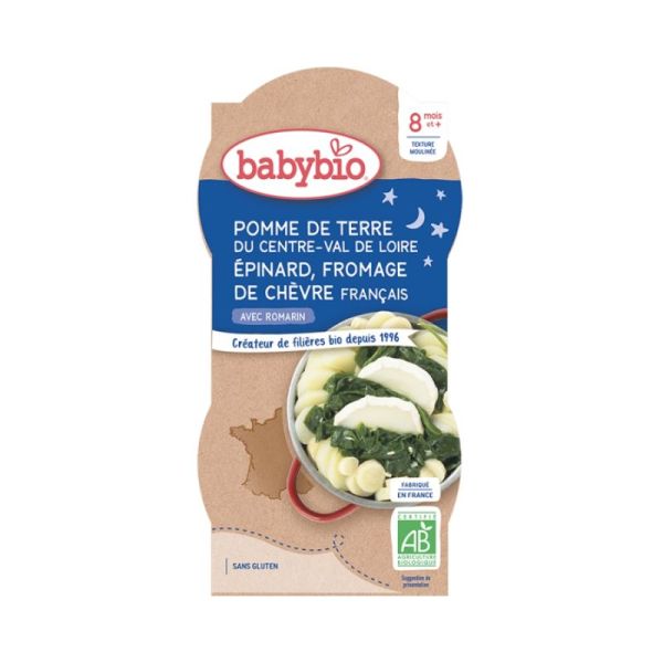 Babybio Bowl Pomme de Terre Epinard Chèvre 8 mois - 2 x 200g