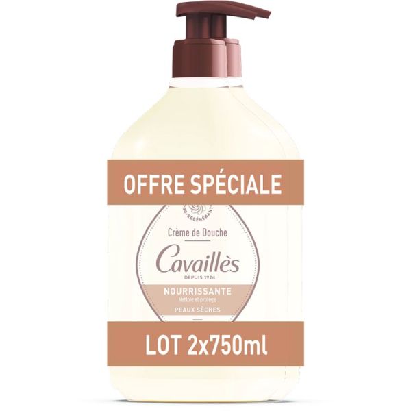 Cavaillès Crème de Douche Nourrissante - 2 x 750ml - Nettoie, hydrate et protège les peaux sèches et sensibles