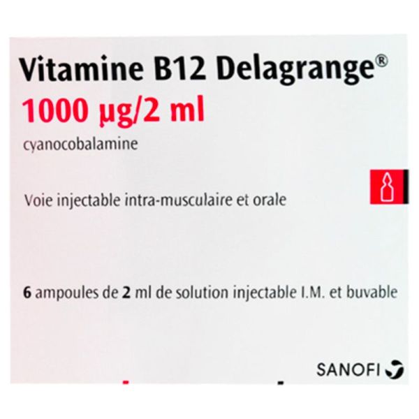 Bayer Vitamine B12 Delagrange 1000μg/2ml - 6x2 ml - Carence en vitamine B12