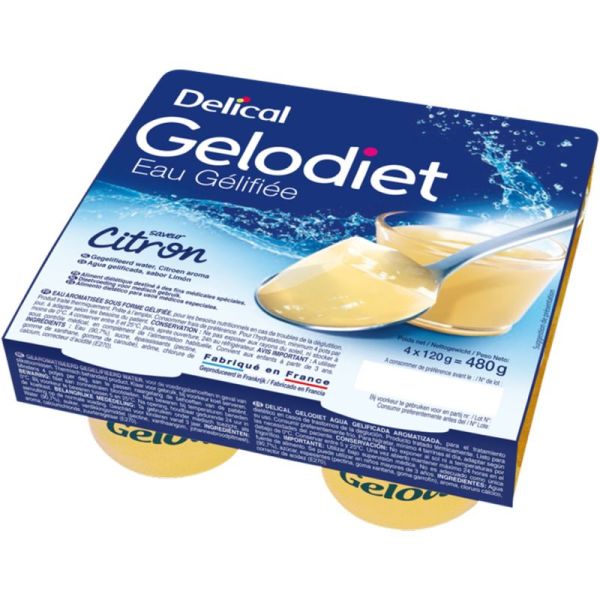 Delical Gelodiet Eau Gélifiée Citron 4x120g – Hydratation et déglutition